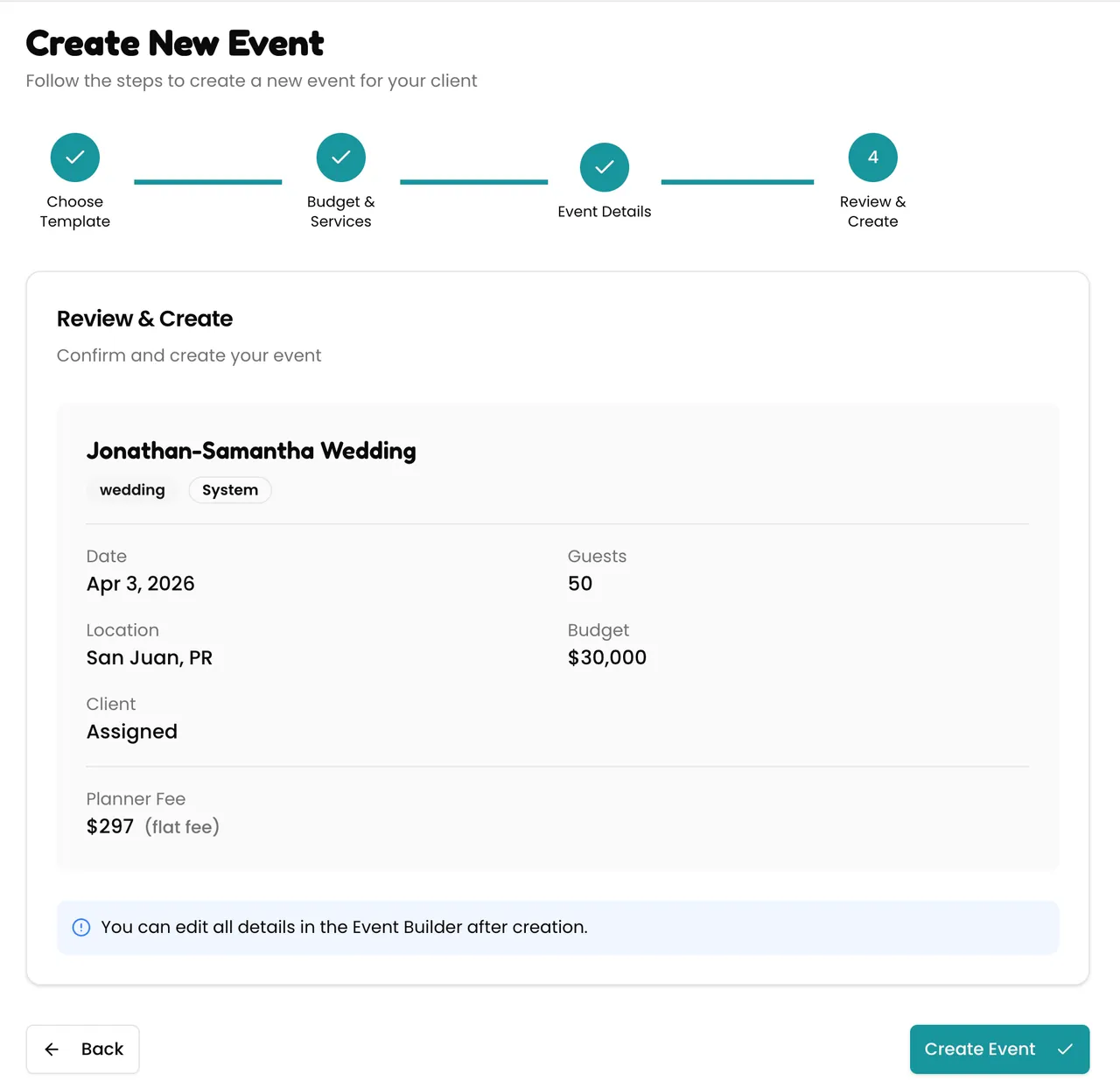 Event setup UI