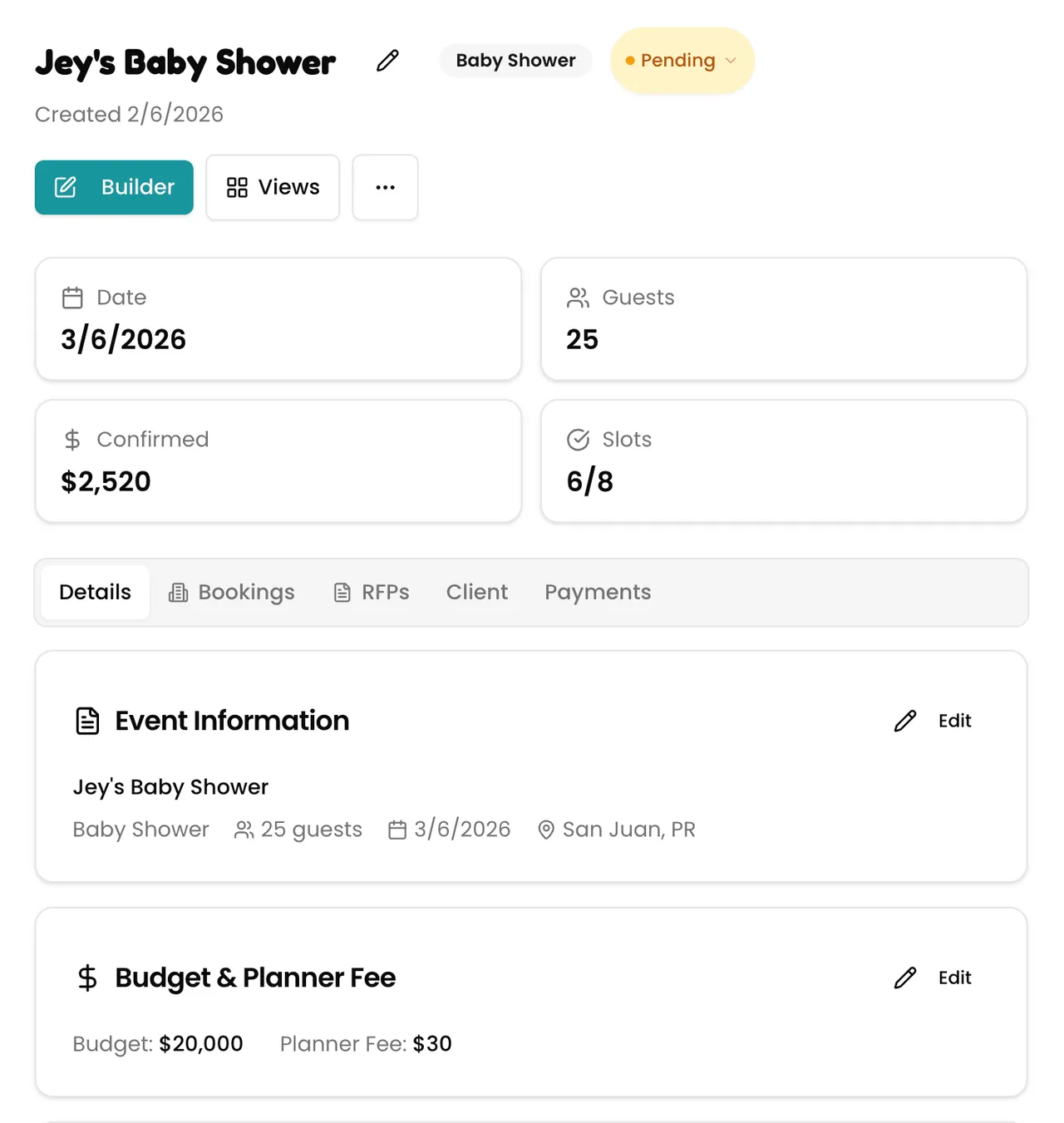 Event dashboard